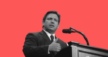 DeSantis on red background