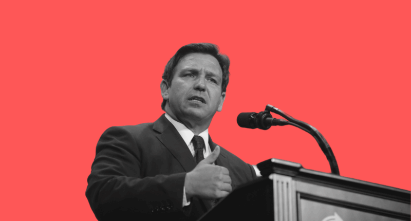 DeSantis on red background