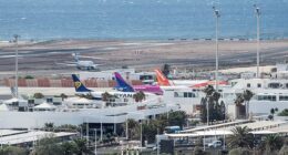 A flight from the UK to the Canary Islands was forced to make an emergency landing after a bomb threat was discovered on board. Pictured: Cesar Manrique airport