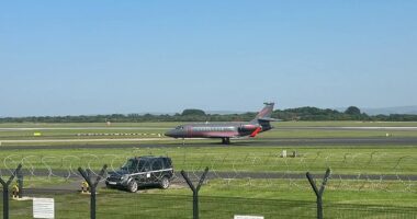 Wirtz has landed at Manchester Airport ahead of his British record £116million transfer