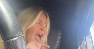 The motorist, who was 'literally shaking', spoke angrily to camera asking whether she was 'in the wrong'