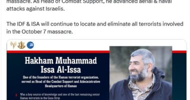 In a post on X, the IDF reported that it 'eliminated' Hakham Muhammad Issa Al-Issa