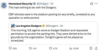 Homeland Security has insisted the presence of ICE agents at Dodger stadium had nothing to do with the baseball team