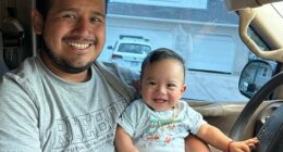 Anderson Garcia Cabrera Jr., eight months, (pictured with dad) was fatally caught in the crossfire on Sunday evening at WestFest in West Valley City, near Salt Lake City