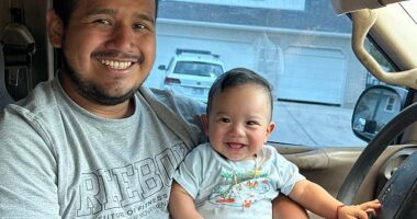 Anderson Garcia Cabrera Jr., eight months, (pictured with dad) was fatally caught in the crossfire on Sunday evening at WestFest in West Valley City, near Salt Lake City