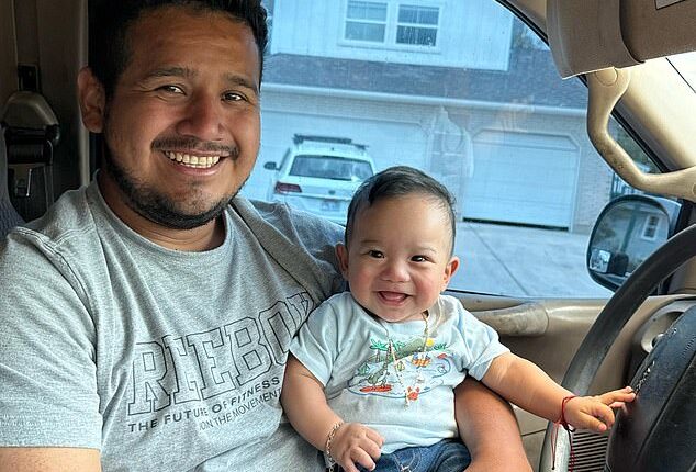 Anderson Garcia Cabrera Jr., eight months, (pictured with dad) was fatally caught in the crossfire on Sunday evening at WestFest in West Valley City, near Salt Lake City