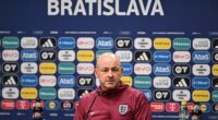Lee Carsley pictured speaking on the eve of Saturday's European Under-21 Championship final