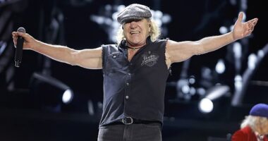 Speculation has swirled for weeks suggesting AC/DC is set to announce an appearance Down Under at the end of 2025 for their Power Up World Tour. Pictured: frontman Brian Johnson