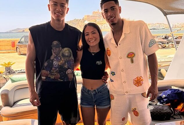 Alis Moore, a VIP hostess in Ibiza pictured with Jobe (left) and Jude Bellingham (right) has revealed all about her work with A-list footballers