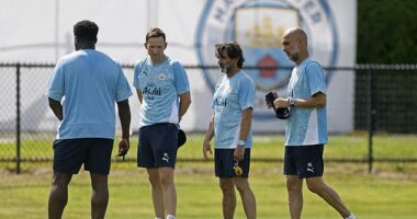 Kolo Toure, Pep Lijnders, Lorenzo Buenaventura and Pep Guardiola run the rule over their Manchester City charges