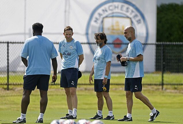 Kolo Toure, Pep Lijnders, Lorenzo Buenaventura and Pep Guardiola run the rule over their Manchester City charges