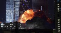 A missile was seen exploding into a building in Tel Aviv after Iran launched a salvo of missiles against Israel