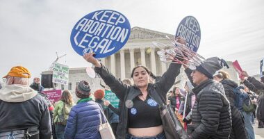 A pro-choice protester at a rally outside the US Supreme Court in March 2024