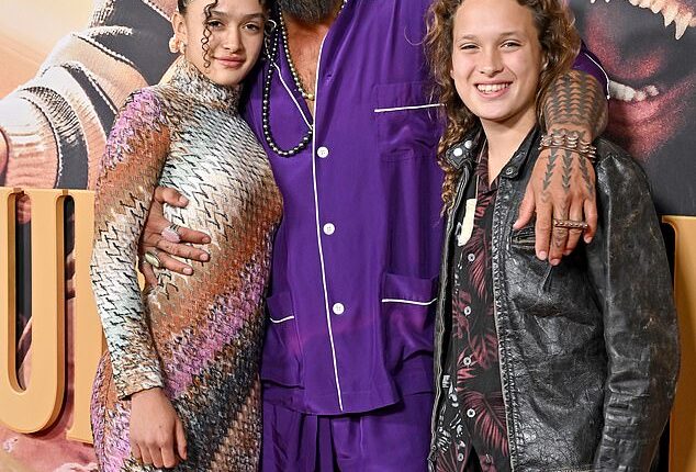 Jason Momoa is a proud papa. His son, Nakoa-Wolf, 16, has been cast in an important role in the upcoming Dune 3;  Pictured with daughter Lola, 17,  in Los Angeles in November 2022