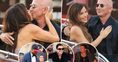 Jeff Bezos, Lauren Sánchez kiss as they kick off wedding afterparty
