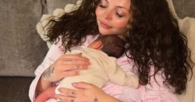 Jesy Nelson has shared a sweet insight into her life as a new mum as she posted adorable pictures with her newborn twins on Friday