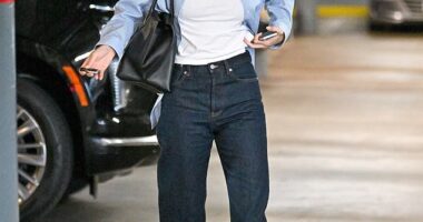 Kendall Jenner, 29, looked effortlessly chic in denim and a striped shirt as she was spotted heading to a solo sushi dinner in West Hollywood on Thursday