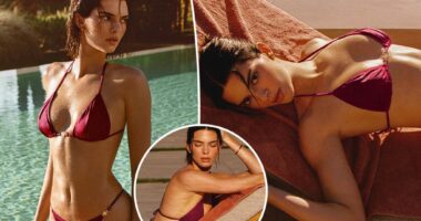 Kendall Jenner wears string bikini for poolside photo shoot