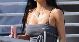 Kim Kardashian, 44, was spotted making a swift exit from Venice on Saturday morning after attending the 'wedding of the century' on Friday