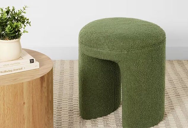 The Green Boucle Ottoman, listed as an online exclusive, has quickly become one of the most talked-about items on social media, with shoppers scrambling to snap it up before it sells out