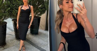 Kristin Cavallari proudly wears plunging black dress after redoing breast implants