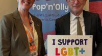 Labour MPs have shown support for an activist group which promotes 'transgender Cinderella' books to primary schools (pictured left to right: Mel Lane, head of education at Pop¿n¿Olly, with Paul Davies MP)