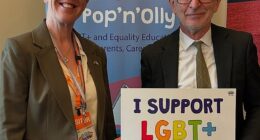 Labour MPs have shown support for an activist group which promotes 'transgender Cinderella' books to primary schools (pictured left to right: Mel Lane, head of education at Pop¿n¿Olly, with Paul Davies MP)