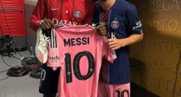 Ousmane Dembele (left) and Lionel Messi (right) swapped shirts after PSG beat Inter Miami 4-0