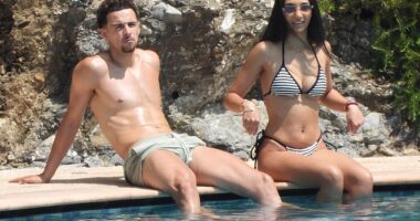 Liverpool midfielder Curtis Jones (left) is taking a well-earned break in Portofino, Italy