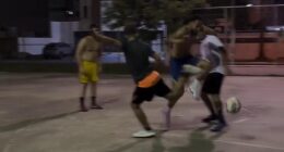 Man United star Matheus Cunha showed off his street football skills in Brazil as he dinked the ball past two opponents