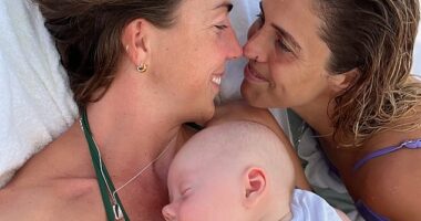 Matildas star Katrina Gorry (pictured right with fiancée Clara Markstedt and their son Koby) has slammed people who have made disgraceful comments about people having kids in a same-sex relationship