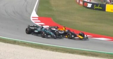 Max Verstappen COLLIDES with rival George Russell in closing stages of Spanish Grand Prix - as stewards launch investigation