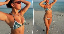 Millie Bobby Brown shows off her toned, tan body in tiny string bikini during beach photo shoot