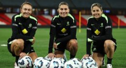 Caitlin Foord (left) and Steph Catley (centre) are both sitting out upcoming friendlies in WA