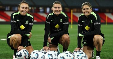 Caitlin Foord (left) and Steph Catley (centre) are both sitting out upcoming friendlies in WA