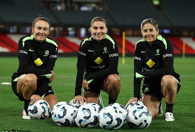 Caitlin Foord (left) and Steph Catley (centre) are both sitting out upcoming friendlies in WA