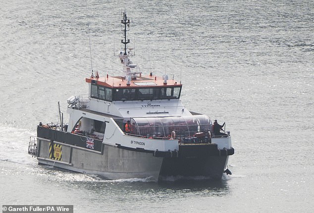 A group of people thought to be migrants are brought in to Dover, Kent, onboard a Border Force vessel following a small boat incident in the Channel on Saturday