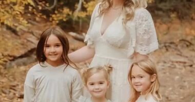 Whitney Decker is pictured with her daughters Paityn, Evelyn and Olivia