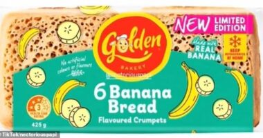 News of the upcoming Golden Bakery Banana Bread Crumpets product launch was broken after Melbourne food reviewer Nectro Vlangos, shared this image in a video shared to his @NectoriousPapi TikTok account