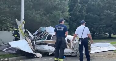 One person has died and another has been rushed to the hospital with 'serious injuries' after a small plane crashed on a residential street in Beverly, close to Boston, Massachusetts