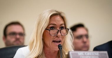 Chair of the Subcommittee on Delivering On Government Efficiency (DOGE) U.S. Rep. Marjorie Taylor Greene (R-SC) presides over a hearing of the House Oversight Subcommittee in the Rayburn House Office Building on February 12, 2025 in Washington, DC