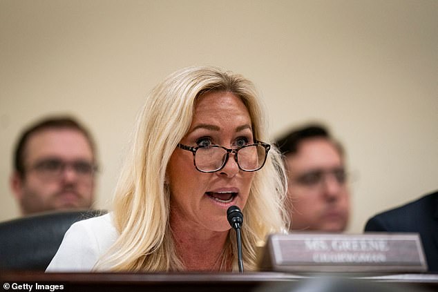 Chair of the Subcommittee on Delivering On Government Efficiency (DOGE) U.S. Rep. Marjorie Taylor Greene (R-SC) presides over a hearing of the House Oversight Subcommittee in the Rayburn House Office Building on February 12, 2025 in Washington, DC