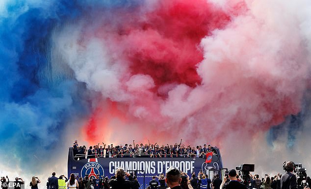 PSG's Champions League parade turns nasty: Fans clash with riot police in more chaotic scenes as Emmanuel Macron condemns violence that left two people dead and hundreds injured
