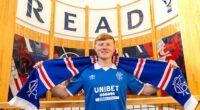 Lyall Cameron is unveiled at Ibrox on Tuesday after he had signed a pre-contract agreement