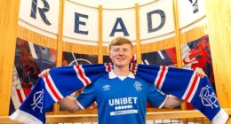 Lyall Cameron is unveiled at Ibrox on Tuesday after he had signed a pre-contract agreement