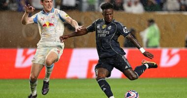 Vinicius Jr scores Real Madrid's first goal against RB Salzburg in the Club World Cup