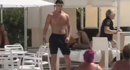 Oldham striker Kian Harratt was filmed launching a chair in the direction of a woman at an Ibiza resort