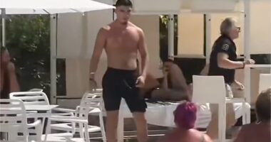 Oldham striker Kian Harratt was filmed launching a chair in the direction of a woman at an Ibiza resort