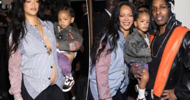 Rihanna and son Riot support A$AP Rocky at rapper's runway show during Paris Fashion Week