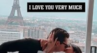 One clip showed the couple in a passionate embrace as they posed in front of the Eiffel Tower